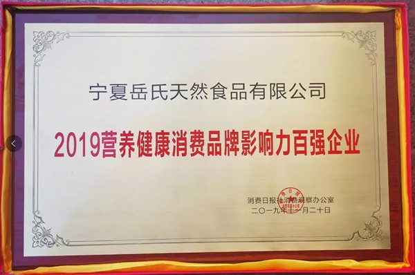 寧夏岳氏受邀參加中國營養健康產業企業家年會并榮膺“百強企業”